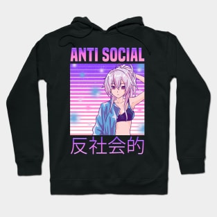 Anti Social Japanese Text Aesthetic Vaporwave Anime Hoodie